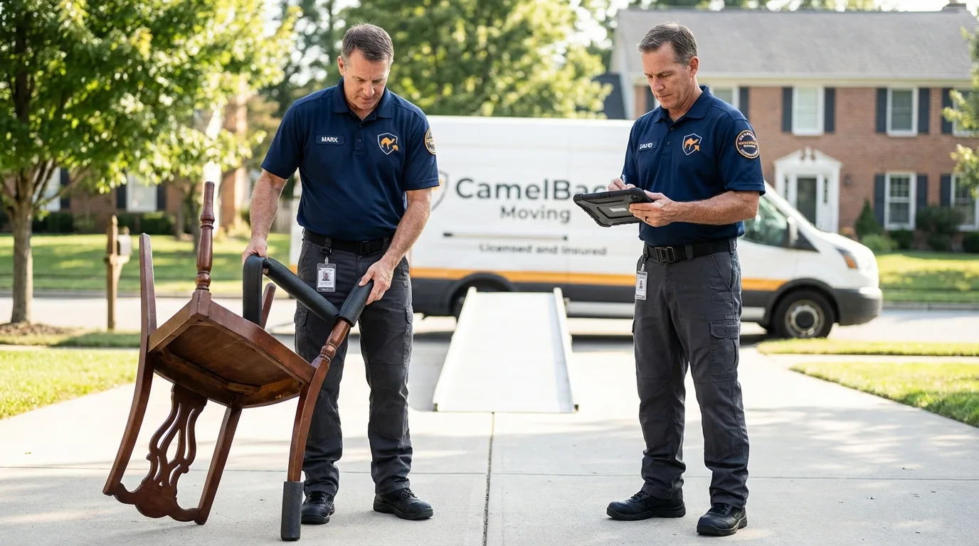 Movers inspecting furniture for damage prevention before loading in Somers Point, NJ