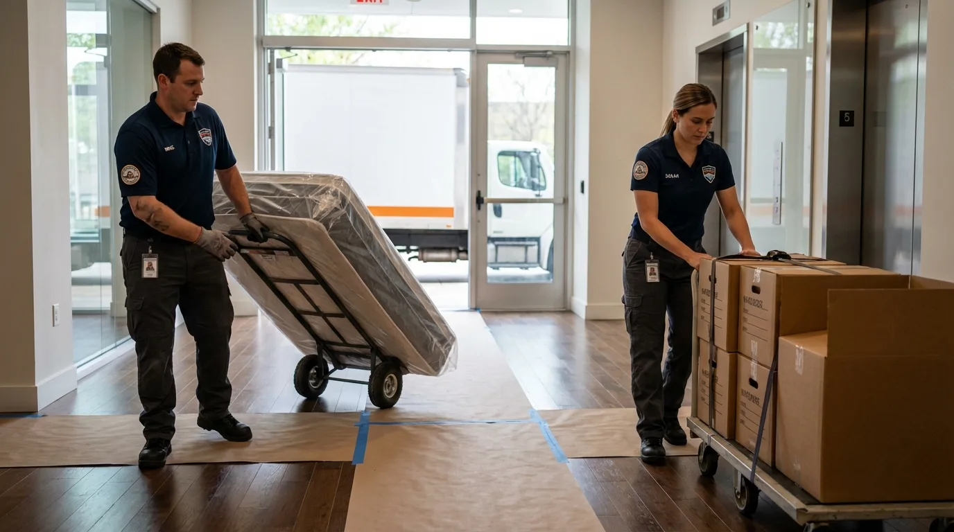 Professional apartment movers loading elevator in Somers Point, NJ